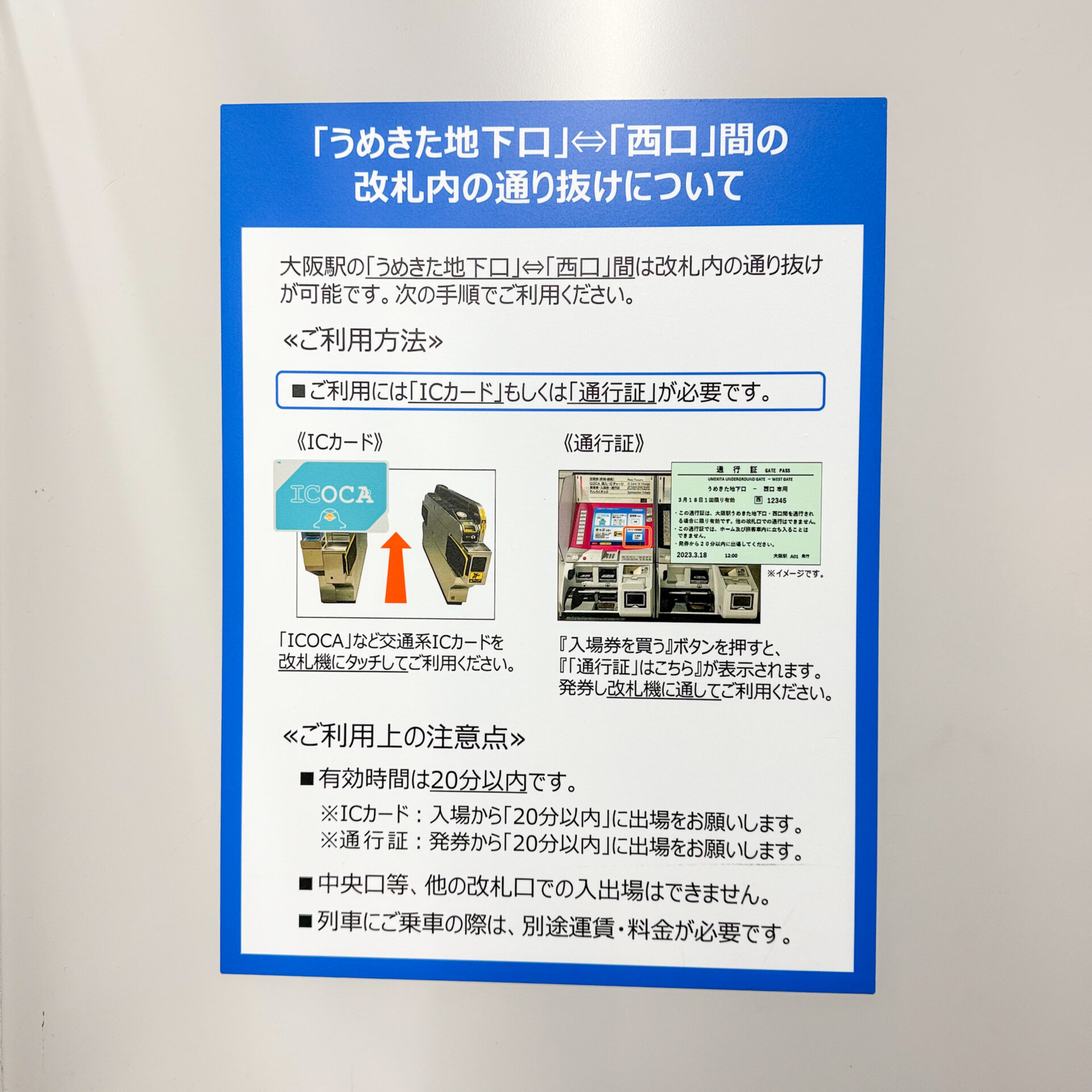 大阪駅うめきたエリア通り抜け案内