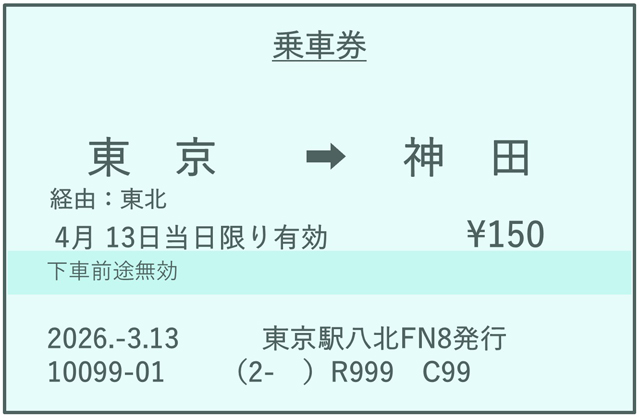 普通乗車券原券イメージ