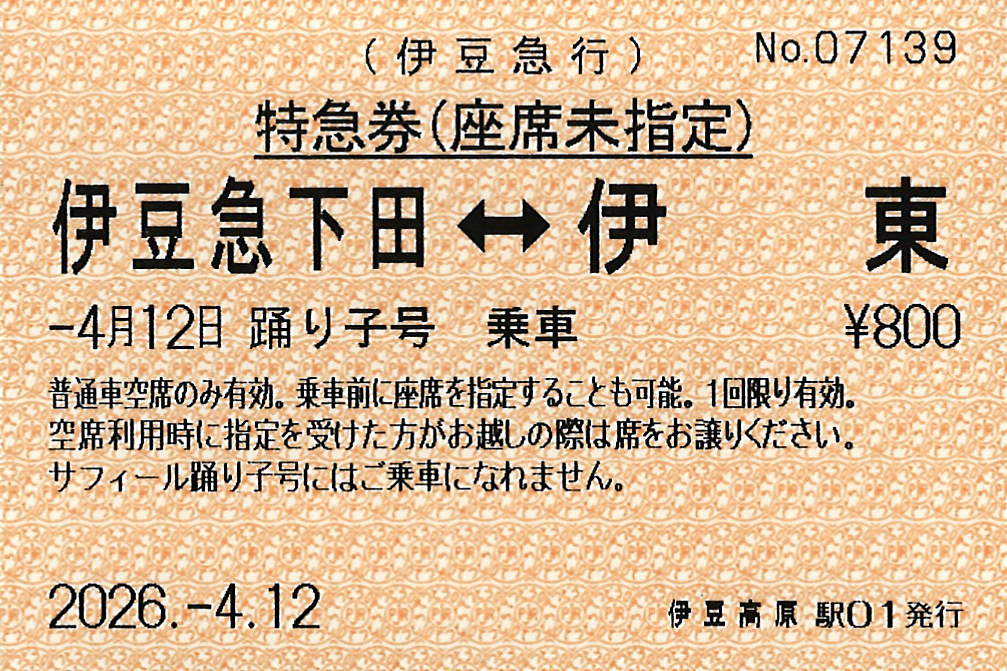 伊豆急行線内座席未指定券