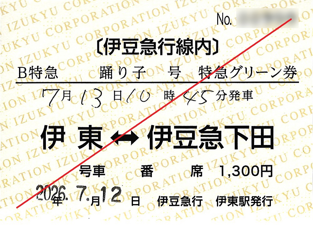 伊東駅から伊豆急下田駅ゆき特急・グリーン券